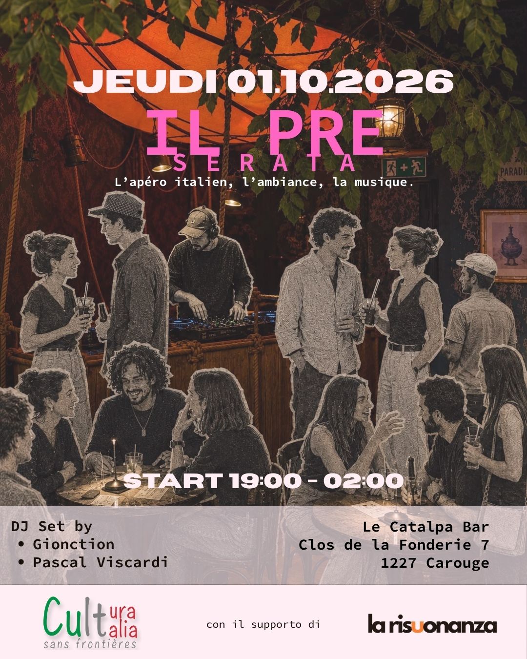 1 ott 2026 19:00 | IL PRE serata: l’apéro italien, l’ambiance, la musique
